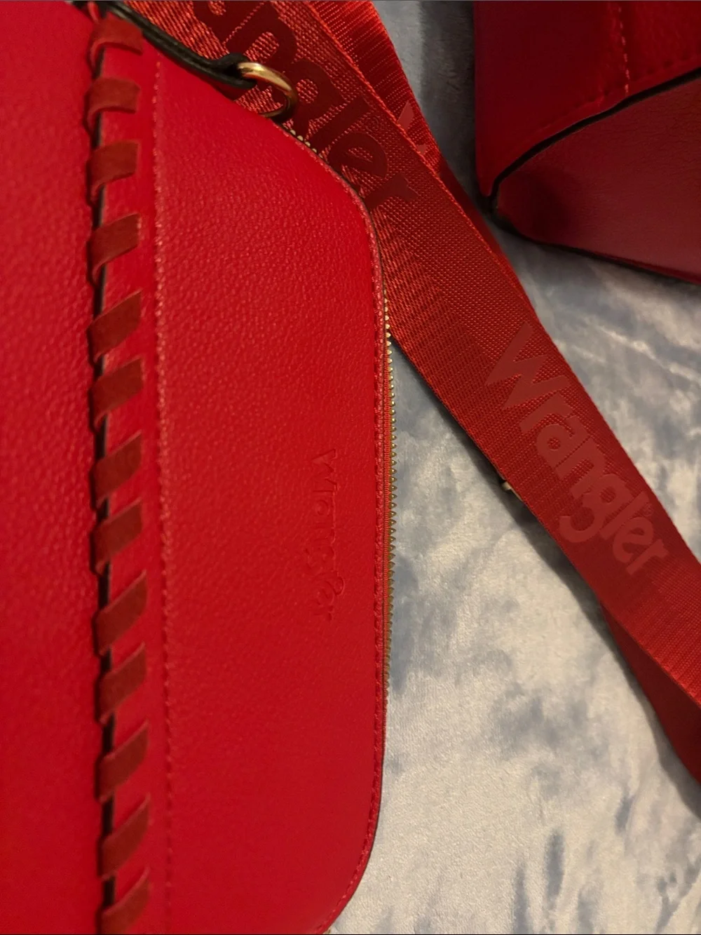 Wrangler Red Faux-Leather Tote with Braided Trim and Removable Pouch